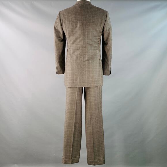 LUCIANO BARBERA Size 38 Regular Brown Plaid Wool Notch Lapel Pleated Suit - Picture 3 of 15
